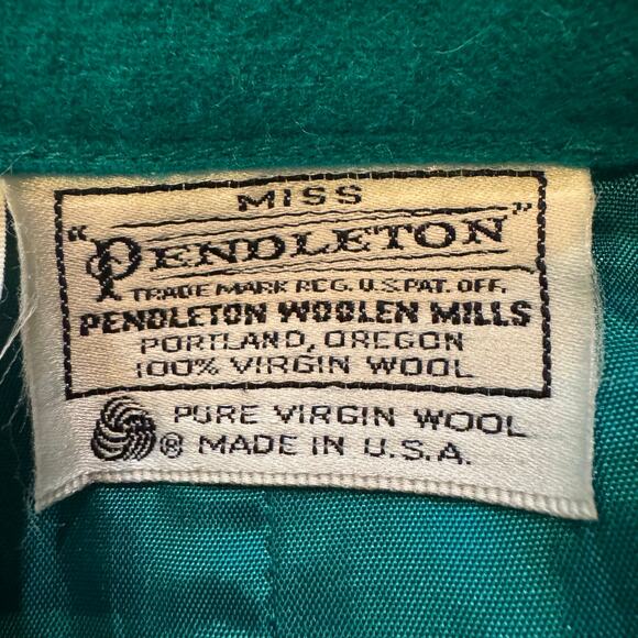 Miss Pendleton Vintage Size 10 Green 100% Virgin Wool Pleated Pencil Skirt - Picture 6 of 7